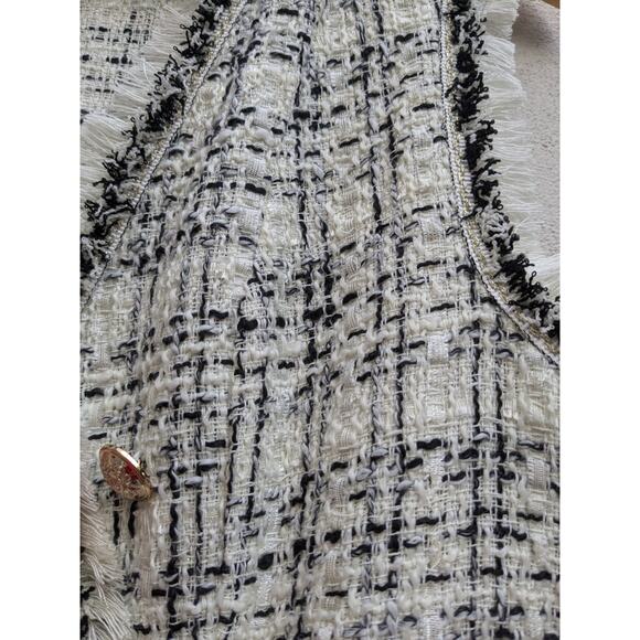 She In Women's Mini Dress Gold Buttons Beige Black Tweed Size Small - Picture 3 of 8